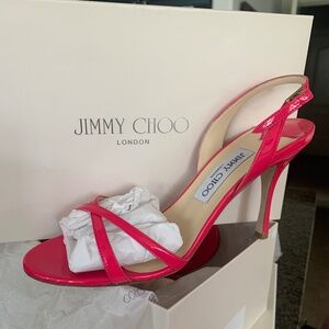 Jimmy Choo India Patent Leather Sandal Fuchsia Size 39
